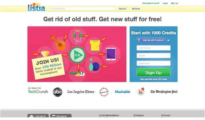 Listia homepage: get rid of old stuff, get new stuff for free