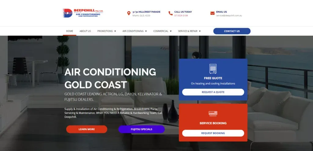 The DeepChill air conditioning website after the Local Digital rebuild