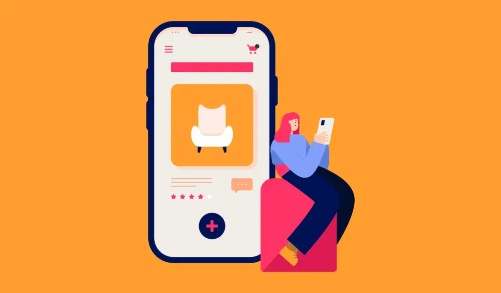 Illustration of someone browsing a shopping app, for the interest stage