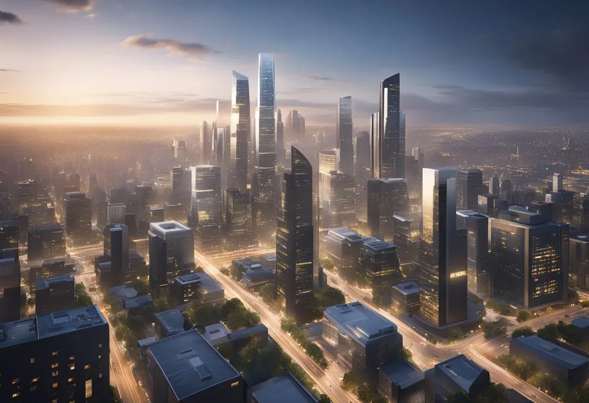Illustration of a city skyline at dusk, representing enterprise scale