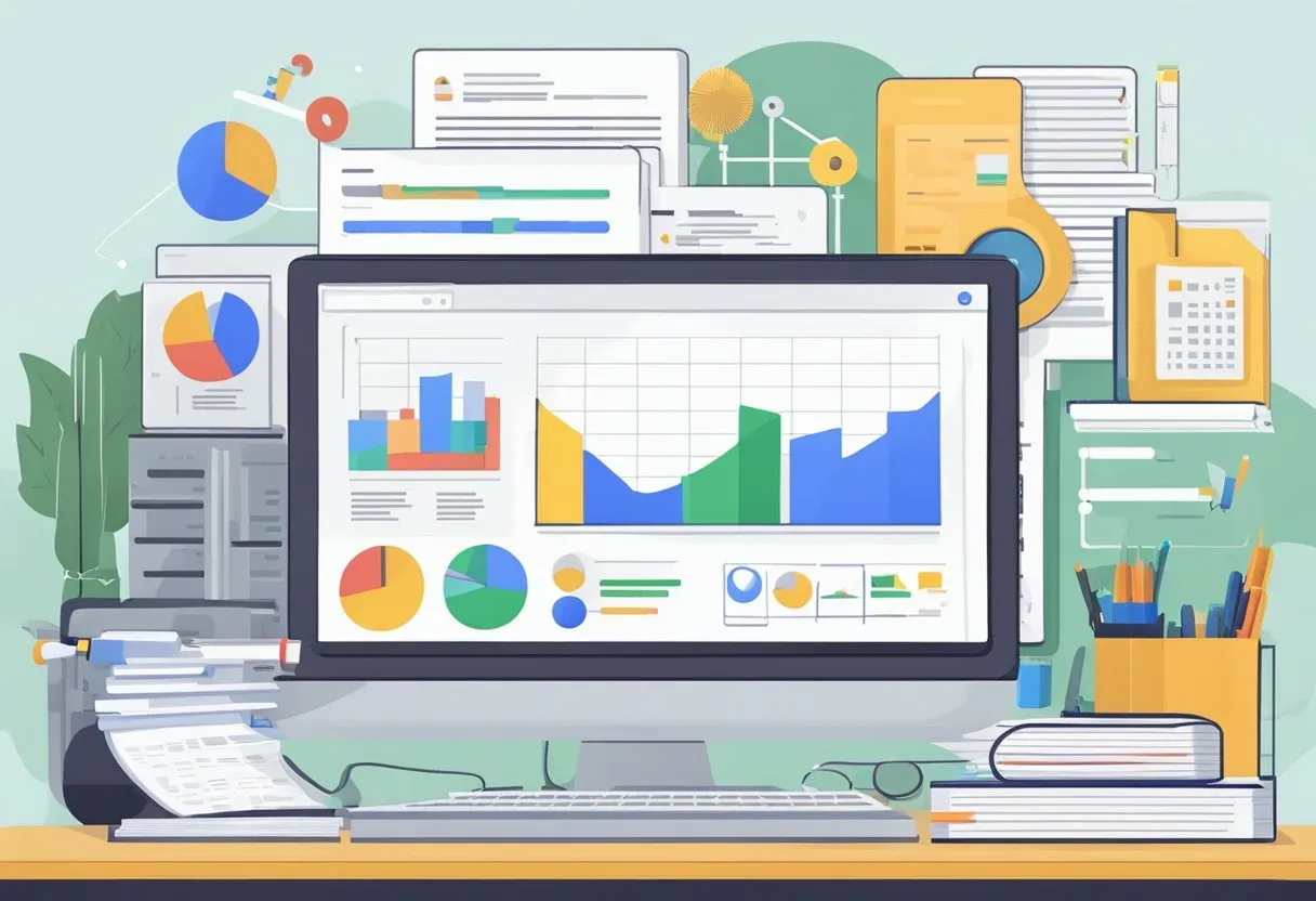 Illustration of a monitor showing search performance charts