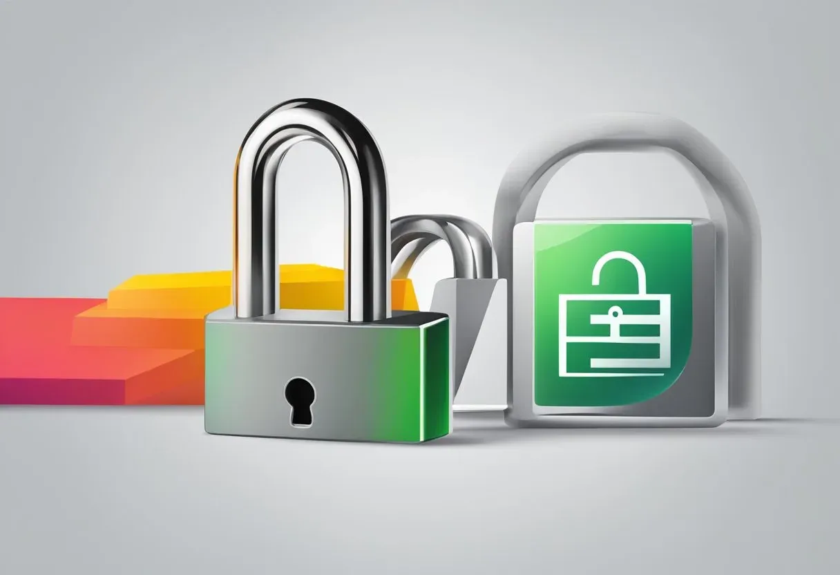 Two padlocks, one open and one closed with a green secure icon