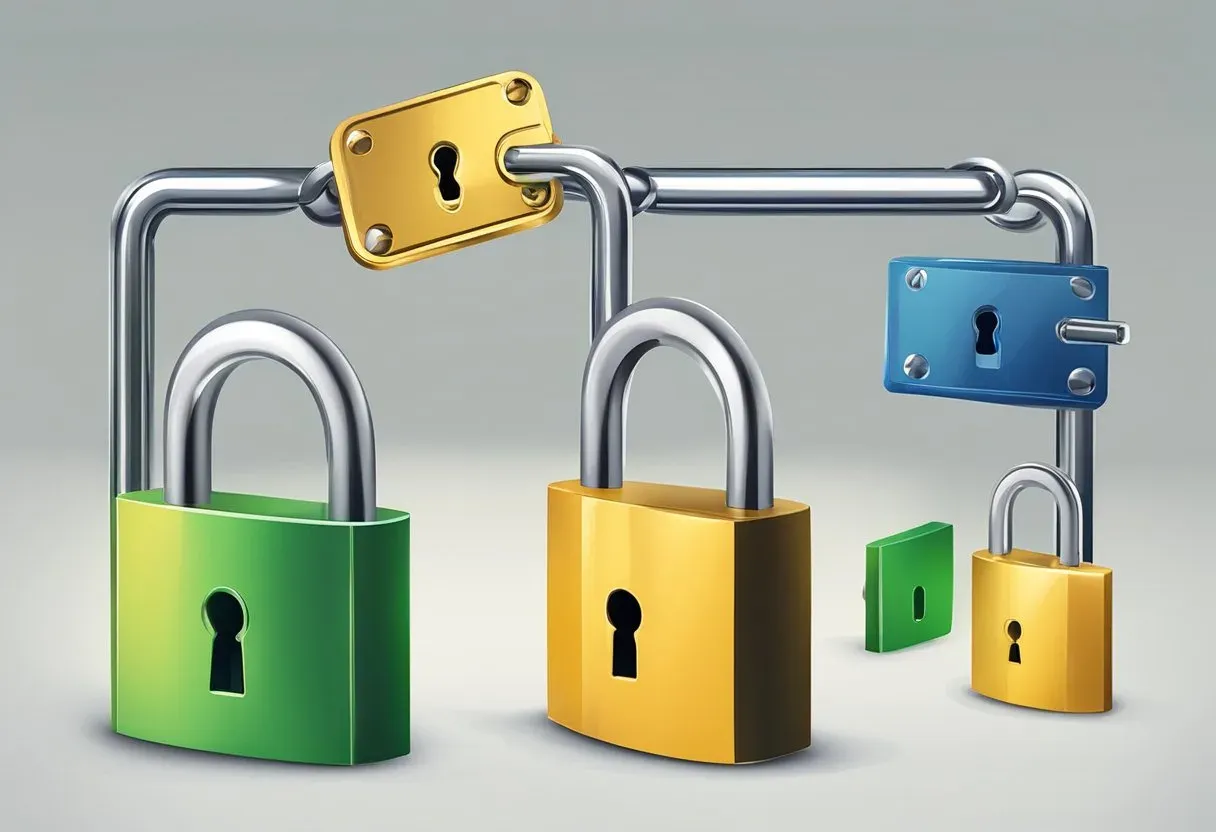 Several padlocks of different sizes, some locked and some open