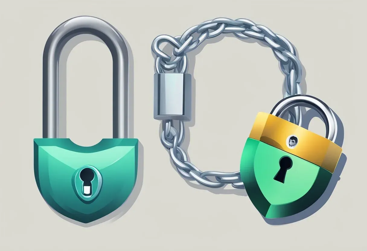 Two padlocks joined by a chain, representing an SSL certificate