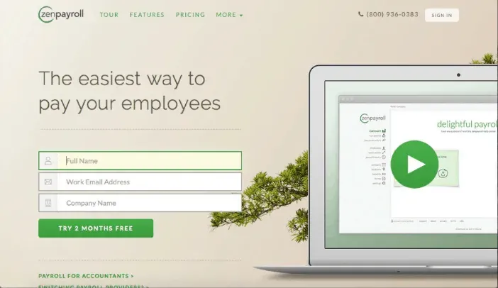 ZenPayroll homepage: the easiest way to pay your employees